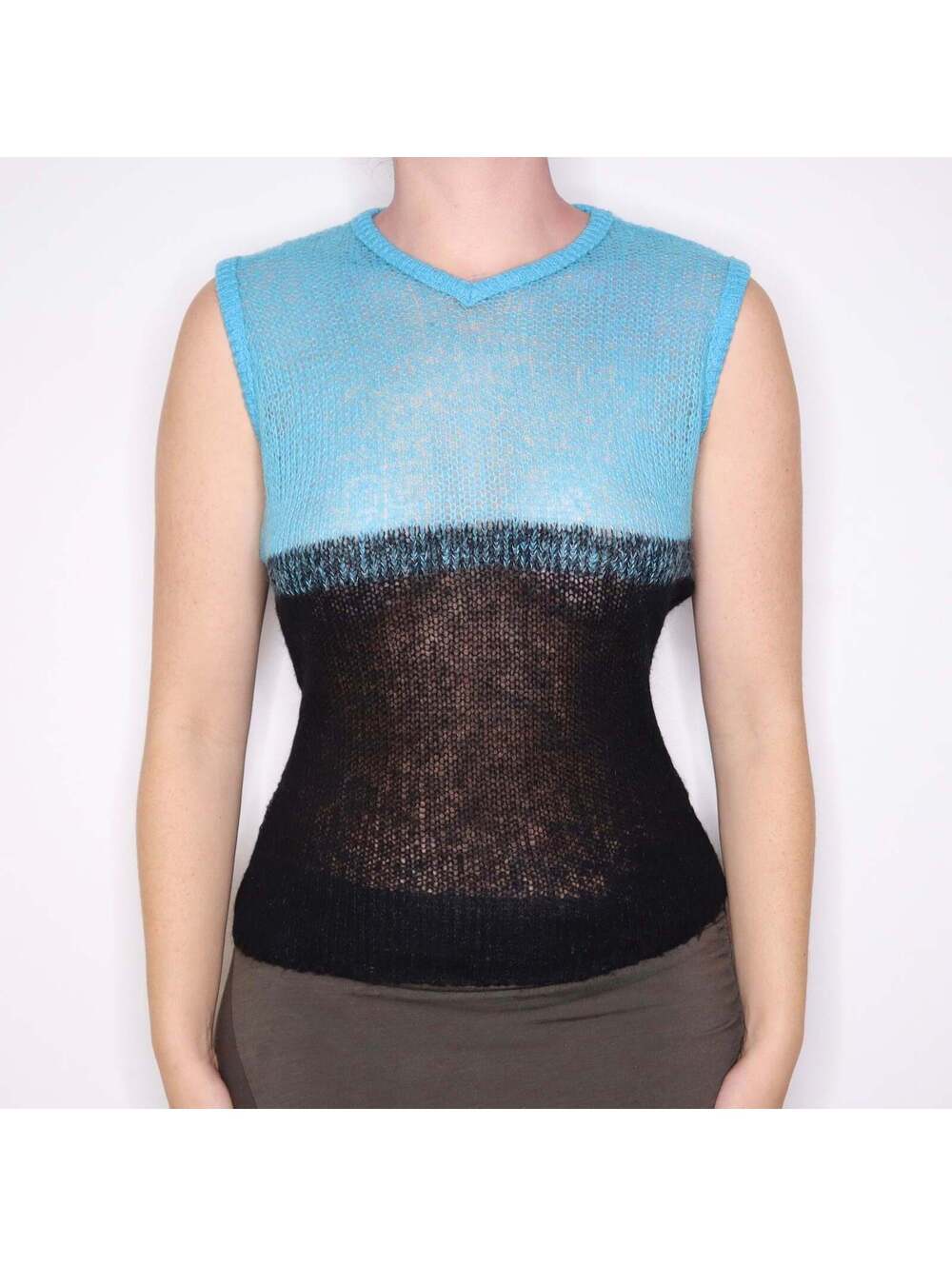 90s Italian Blue and Black Mohair Blend Sweater Vest (L/XL)